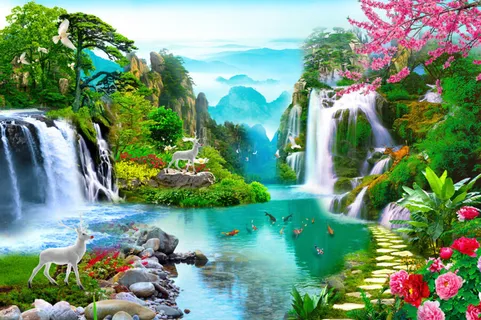 彩色流水生财花路白鹿风景 彩色流水生财花路白鹿风景