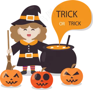 卡通万圣节手绘人物可爱小女孩