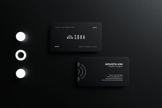 高端黑色办公用品名片信封卡片VI智能贴图样机PSD设计模板