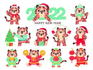 设计老虎新年装饰素材eps,ai矢量模版下载