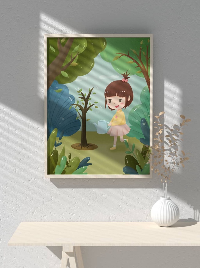 绿色创意公益植树节卡通312保护环境宣传插画