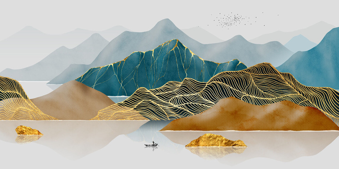 金色山水水墨背景