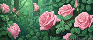 绿色枝叶中的粉红玫瑰以壮观的背景