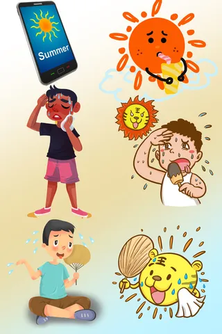 高温预警中暑出汗人物插图元素合集