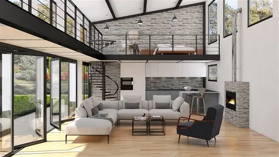 现代时尚客厅阁楼装修样板高清图片