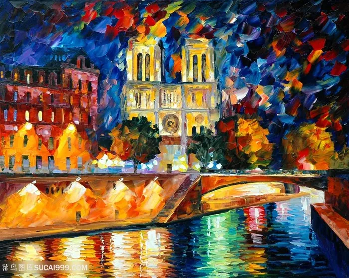 水彩欧式建筑唯美风景画油画