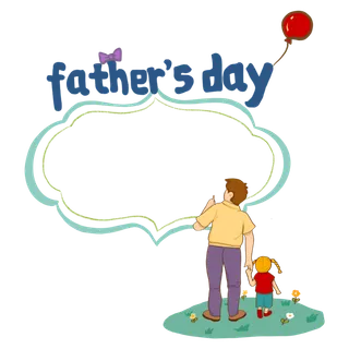 父亲节手绘插画风边框绿色花边父女牵手散步绿草地气球