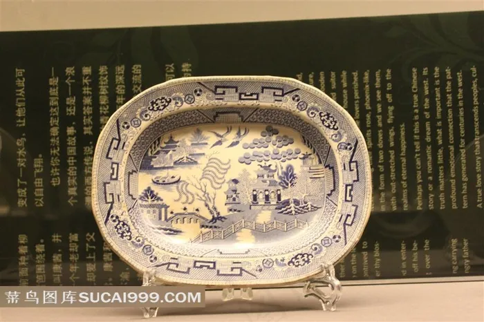 19世纪英国青花柳纹牒摄影素材