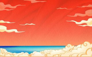 中国风国潮风山水祥云插画图案首页装修海报背景PSD设计模板素材