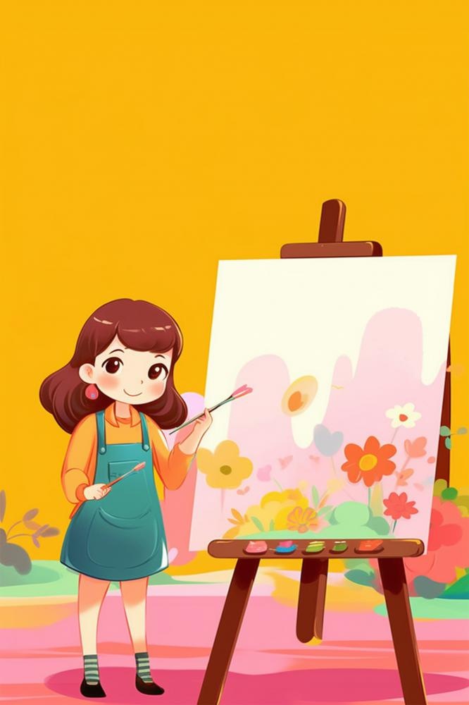 少儿绘画可爱简约黄色海报背景