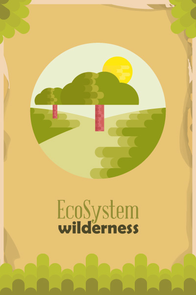 自然风景动物植物扁平矢量插画