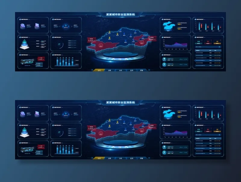 深色科技感酷炫可视化数据大屏仪表盘驾驶舱UI界面PSD模板素材psd模版下载