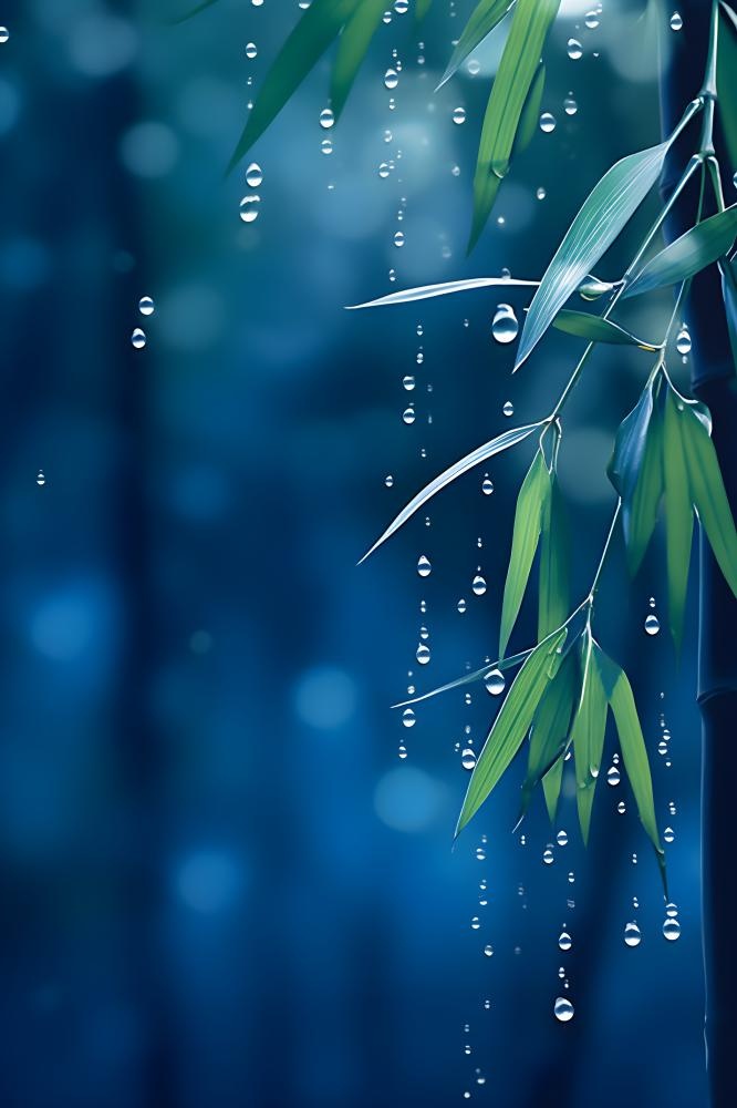 树叶蓝色雨滴简约清新背景(2400x3600)