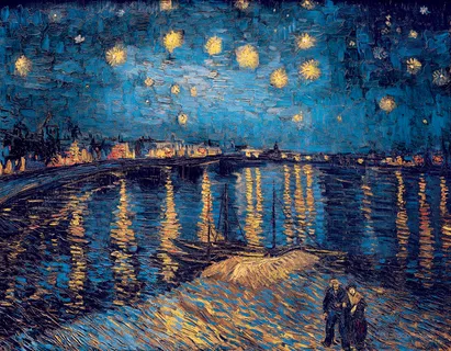 梵高罗纳河畔的星夜油画 梵高罗纳河畔的星夜油画