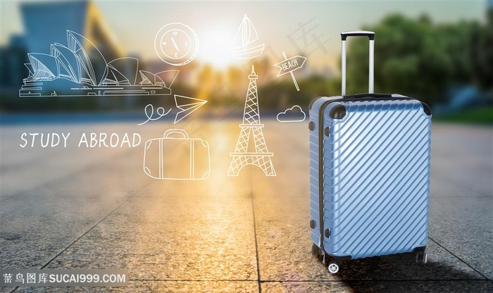 出国学习线描图标行李箱旅行箱