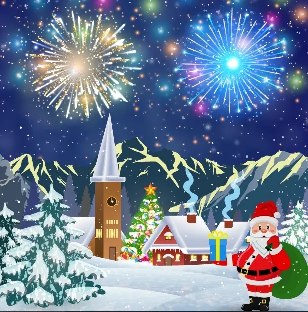 圣诞节松树礼物老人背景墙ai矢量模版下载