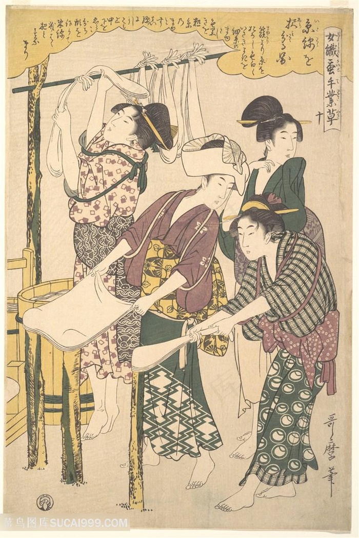 喜多川歌磨手绘洗衣服女性装饰画