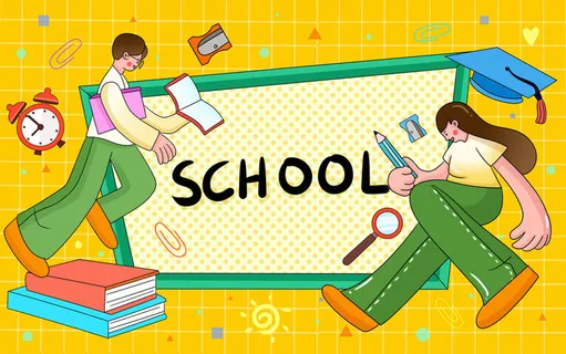 彩色卡通手绘扁平风开学季文具插画海报