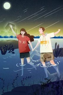 卡通温馨浪漫2月14七夕520情侣拥抱情人节主题插画海报PSD素材