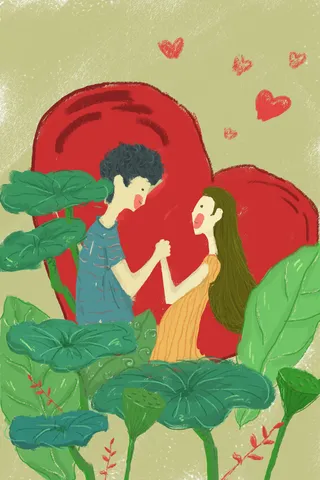 卡通温馨浪漫2月14七夕520情侣拥抱情人节主题插画海报PSD素材