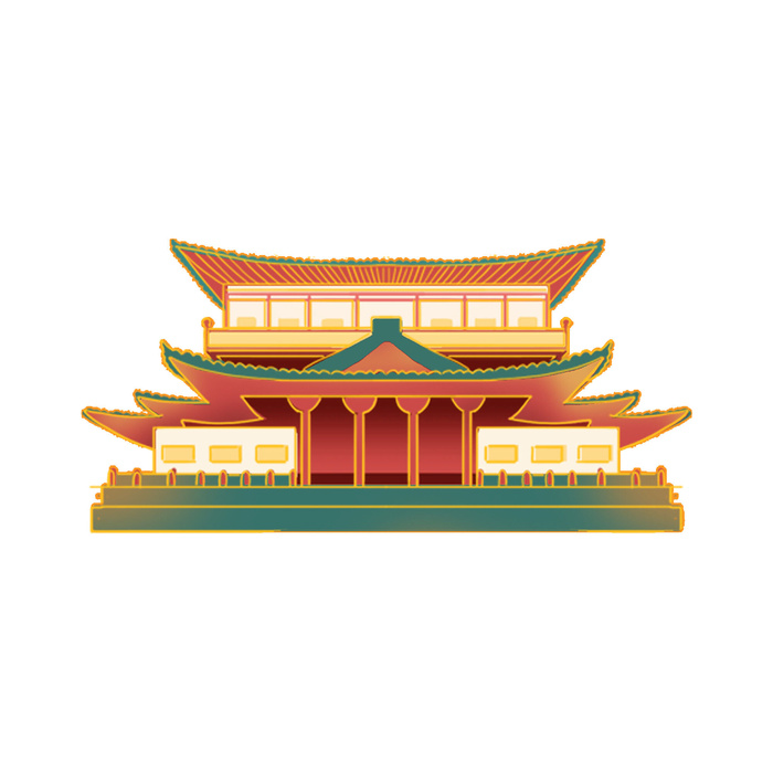 复古中国风国潮古建筑插画手绘高楼古塔PSD素材亭子png免抠图