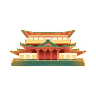 复古中国风国潮古建筑插画手绘高楼古塔PSD素材亭子png免抠图