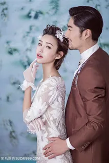 短发新娘和棕色上衣新郎