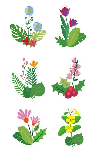 免抠春季绿色清新花草植物插画元素