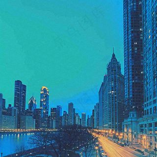 夜晚城市建筑高楼大厦，CBD写字楼