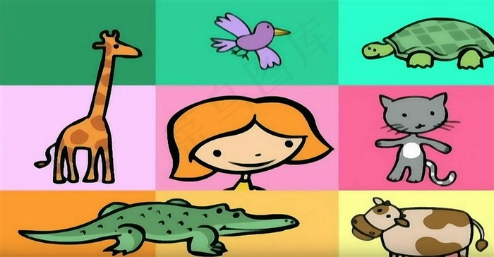 五彩卡通方格画