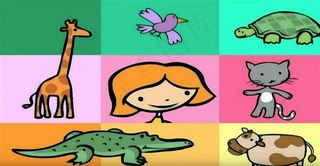 五彩卡通方格画