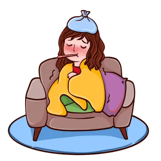 发烧感冒生病待在家里沙发上