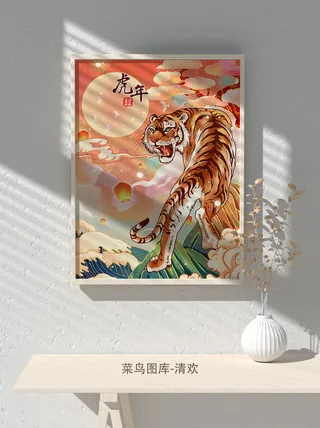 2022新年虎年大吉竖版海报模板