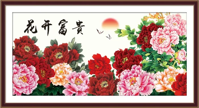 花开富贵墙画psd模版下载