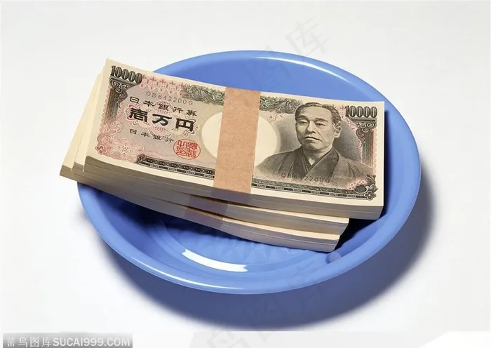 盘子里成叠日元背景大图