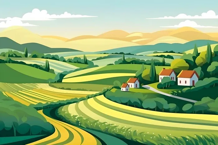 自然环境乡村扁平风景插画(3600x2400)