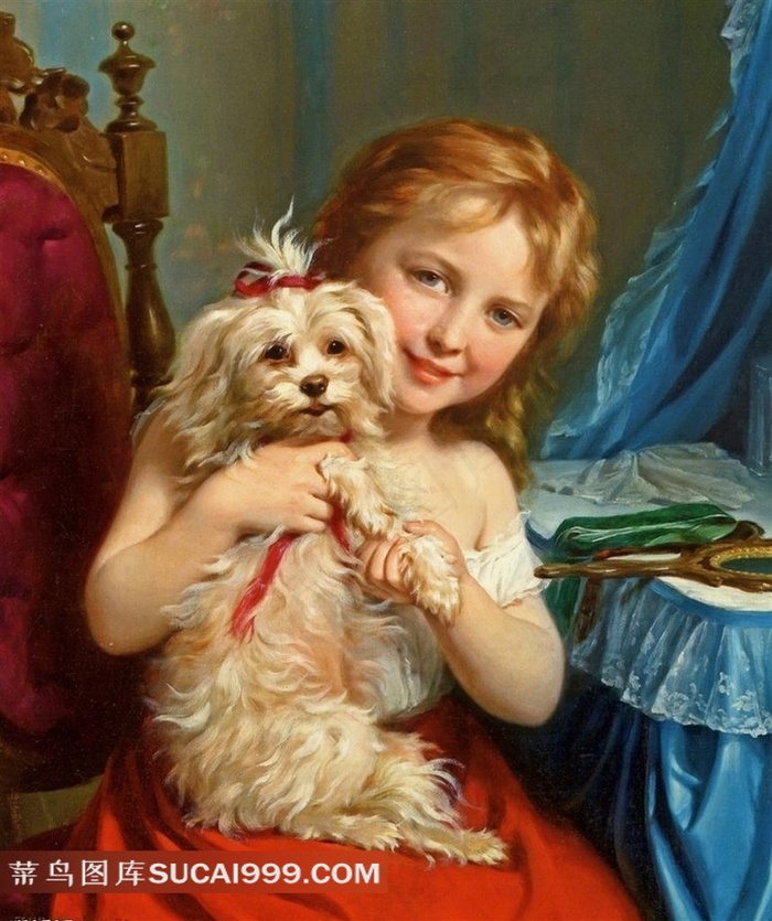 抱小狗的女孩 世界名画