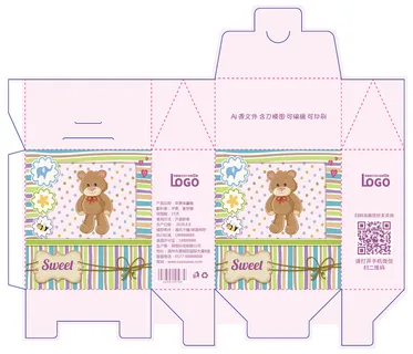 包装盒礼品卡通卡扣盒展开刀板图