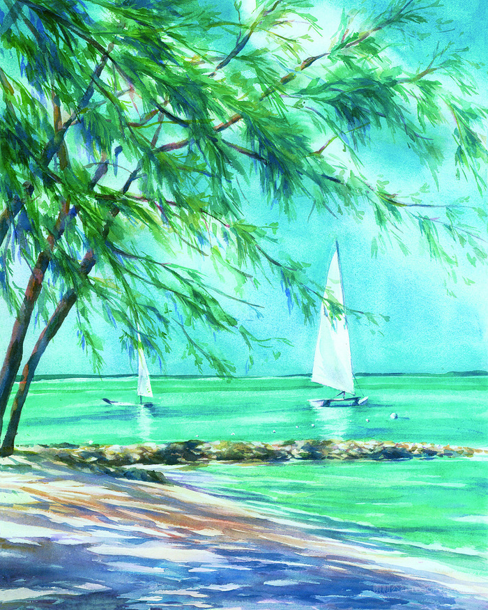 海景帆船油画风景画