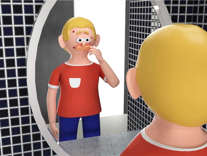 C4D卡通风格青春期男孩挤痘痘IP形象