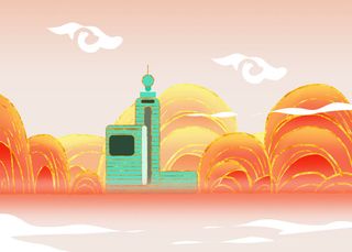 国潮鎏金佛山百花广场城市地标建筑