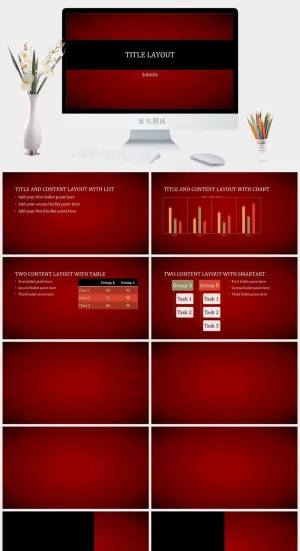 红色黑色营销简洁PPT模板预览图