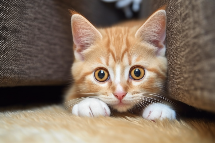 一只可爱的猫咪橘猫趴着家里玩耍摄影图