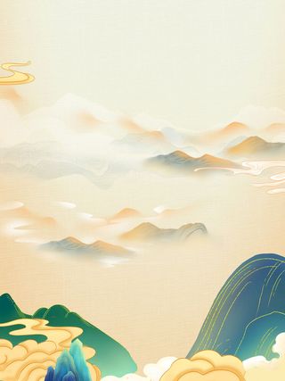 中国风国潮风山水祥云插画图案首页装修海报背景PSD设计模板素材