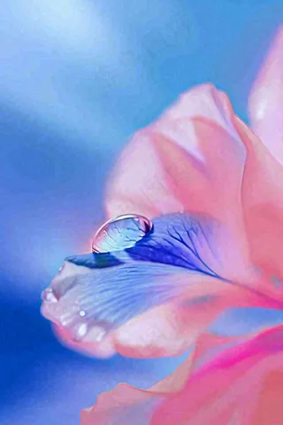 粉蓝渐变鲜花唯美水滴手绘插画