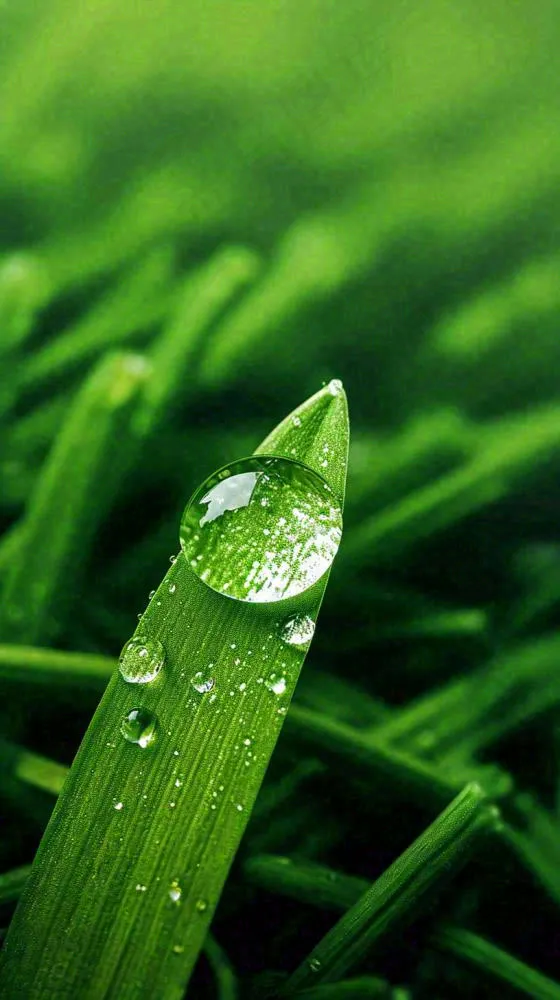 春天树叶草叶上晶莹剔透的水珠，雨水摄影图(816x1456)