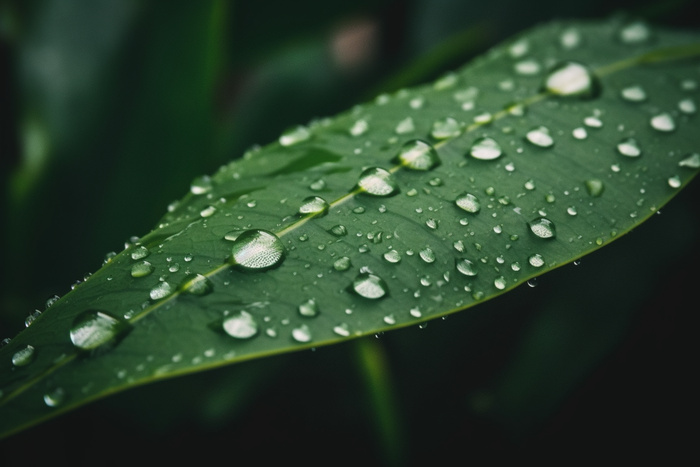 一张上面有水滴的照片，上面有绿叶摄影图桌面壁纸(5376x3584)