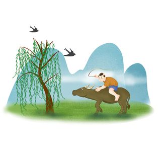 清明清明节卡通牧童看燕子