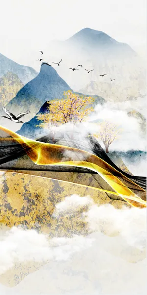 轻奢北欧现代简约招财麋鹿福禄双全波浪波纹装饰画玄关画酒店客厅