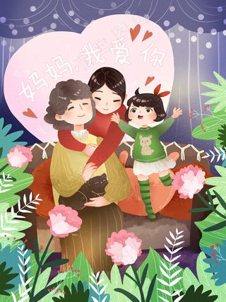 手绘母亲节插画漫画素材